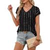 image:imageWIHOLL Womens Summer Tops 2026 Cap Short Sleeve Shirs V Neck T Shirts Fashion Beach Vacation Clothes Color BlockPrint Black