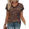 image:imageWIHOLL Womens Summer Tops 2026 Cap Short Sleeve Shirs V Neck T Shirts Fashion Beach Vacation Clothes Color BlockPrint Black Floral