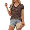 image:imageWIHOLL Womens Summer Tops 2026 Cap Short Sleeve Shirs V Neck T Shirts Fashion Beach Vacation Clothes Color BlockPrint Black Floral