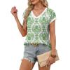image:imageWIHOLL Womens Summer Tops 2026 Cap Short Sleeve Shirs V Neck T Shirts Fashion Beach Vacation Clothes Color BlockPrint Green