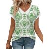 image:imageWIHOLL Womens Summer Tops 2026 Cap Short Sleeve Shirs V Neck T Shirts Fashion Beach Vacation Clothes Color BlockPrint Green
