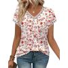 image:imageWIHOLL Womens Summer Tops 2026 Cap Short Sleeve Shirs V Neck T Shirts Fashion Beach Vacation Clothes Color BlockPrint Pink