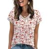 image:imageWIHOLL Womens Summer Tops 2026 Cap Short Sleeve Shirs V Neck T Shirts Fashion Beach Vacation Clothes Color BlockPrint Pink