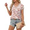 image:imageWIHOLL Womens Summer Tops 2026 Cap Short Sleeve Shirs V Neck T Shirts Fashion Beach Vacation Clothes Color BlockPrint Pink