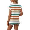 image:imageWIHOLL Womens Summer Tops 2026 Cap Short Sleeve Shirs V Neck T Shirts Fashion Beach Vacation Clothes Color BlockPrint Striped Orange