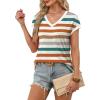 image:imageWIHOLL Womens Summer Tops 2026 Cap Short Sleeve Shirs V Neck T Shirts Fashion Beach Vacation Clothes Color BlockPrint Striped Orange