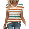 image:imageWIHOLL Womens Summer Tops 2026 Cap Short Sleeve Shirs V Neck T Shirts Fashion Beach Vacation Clothes Color BlockPrint Striped Orange