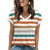 image:imageWIHOLL Womens Summer Tops 2026 Cap Short Sleeve Shirs V Neck T Shirts Fashion Beach Vacation Clothes Color BlockPrint Striped Orange
