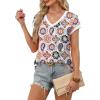 image:imageWIHOLL Womens Summer Tops 2026 Cap Short Sleeve Shirs V Neck T Shirts Fashion Beach Vacation Clothes Color BlockPrint White