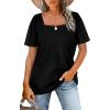 image:imageWIHOLL Womens Summer Tops Casual Square Neck Puff Short Sleeve T Shirts0black
