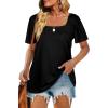 image:imageWIHOLL Womens Summer Tops Casual Square Neck Puff Short Sleeve T Shirts0black