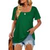 image:imageWIHOLL Womens Summer Tops Casual Square Neck Puff Short Sleeve T Shirts0green