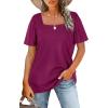 image:imageWIHOLL Womens Summer Tops Casual Square Neck Puff Short Sleeve T Shirts0purple