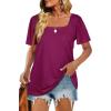 image:imageWIHOLL Womens Summer Tops Casual Square Neck Puff Short Sleeve T Shirts0purple
