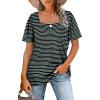 image:imageWIHOLL Womens Summer Tops Casual Square Neck Puff Short Sleeve T Shirts1black Stripes