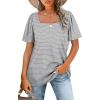 image:imageWIHOLL Womens Summer Tops Casual Square Neck Puff Short Sleeve T Shirts1grey Stripes
