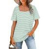 image:imageWIHOLL Womens Summer Tops Casual Square Neck Puff Short Sleeve T Shirts3aqua Stripes