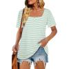 image:imageWIHOLL Womens Summer Tops Casual Square Neck Puff Short Sleeve T Shirts3aqua Stripes