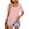 image:imageWIHOLL Womens Summer Tops Casual Square Neck Puff Short Sleeve T Shirts3pink Stripes