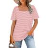 image:imageWIHOLL Womens Summer Tops Casual Square Neck Puff Short Sleeve T Shirts3pink Stripes