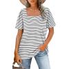 image:imageWIHOLL Womens Summer Tops Casual Square Neck Puff Short Sleeve T Shirts3white Stripes