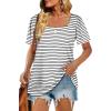 image:imageWIHOLL Womens Summer Tops Casual Square Neck Puff Short Sleeve T Shirts3white Stripes