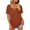 image:imageWIHOLL Womens Summer Tops Casual Square Neck Puff Short Sleeve T Shirts5caramel