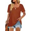 image:imageWIHOLL Womens Summer Tops Casual Square Neck Puff Short Sleeve T Shirts5caramel