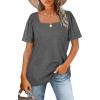image:imageWIHOLL Womens Summer Tops Casual Square Neck Puff Short Sleeve T Shirts5dark Grey