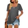 image:imageWIHOLL Womens Summer Tops Casual Square Neck Puff Short Sleeve T Shirts5dark Grey