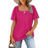 image:imageWIHOLL Womens Summer Tops Casual Square Neck Puff Short Sleeve T Shirts5deep Pink