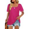 image:imageWIHOLL Womens Summer Tops Casual Square Neck Puff Short Sleeve T Shirts5deep Pink