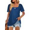 image:imageWIHOLL Womens Summer Tops Casual Square Neck Puff Short Sleeve T Shirts5denim Blue