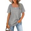 image:imageWIHOLL Womens Summer Tops Casual Square Neck Puff Short Sleeve T Shirts5grey