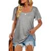 image:imageWIHOLL Womens Summer Tops Casual Square Neck Puff Short Sleeve T Shirts5grey