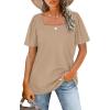 image:imageWIHOLL Womens Summer Tops Casual Square Neck Puff Short Sleeve T Shirts5khaki