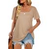 image:imageWIHOLL Womens Summer Tops Casual Square Neck Puff Short Sleeve T Shirts5khaki