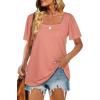 image:imageWIHOLL Womens Summer Tops Casual Square Neck Puff Short Sleeve T Shirts5pink