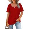 image:imageWIHOLL Womens Summer Tops Casual Square Neck Puff Short Sleeve T Shirts5red
