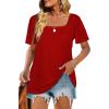 image:imageWIHOLL Womens Summer Tops Casual Square Neck Puff Short Sleeve T Shirts5red