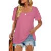 image:imageWIHOLL Womens Summer Tops Casual Square Neck Puff Short Sleeve T Shirts5rouge Red