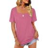 image:imageWIHOLL Womens Summer Tops Casual Square Neck Puff Short Sleeve T Shirts5rouge Red