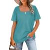 image:imageWIHOLL Womens Summer Tops Casual Square Neck Puff Short Sleeve T Shirts5turquoise