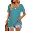 image:imageWIHOLL Womens Summer Tops Casual Square Neck Puff Short Sleeve T Shirts5turquoise