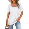 image:imageWIHOLL Womens Summer Tops Casual Square Neck Puff Short Sleeve T Shirts5white