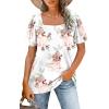 image:imageWIHOLL Womens Summer Tops Casual Square Neck Puff Short Sleeve T Shirts6floral White
