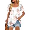 image:imageWIHOLL Womens Summer Tops Casual Square Neck Puff Short Sleeve T Shirts6floral White
