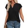 image:imageWIHOLL Womens Summer Tops V Neck T Shirts Cap Sleeve Business Casual Outfits Loose Fit Beach Vacation Clothes Basic Tees0black