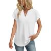 image:imageWIHOLL Womens Summer Tops V Neck T Shirts Cap Sleeve Business Casual Outfits Loose Fit Beach Vacation Clothes Basic Tees0white