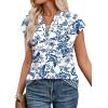 image:imageWIHOLL Womens Summer Tops V Neck T Shirts Cap Sleeve Business Casual Outfits Loose Fit Beach Vacation Clothes Basic Tees1blue White Ethnic